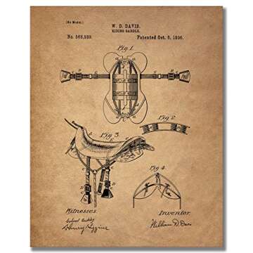 BigWig Prints Cowboy Patent Wall Art - Western Decor, Lasso, Colt Peacemaker, Bridle, Saddle, Spurs, Horseshoe, Rustic Farmhouse Wall Art, Cowboy Posters for Home or Office - Unframed Set of 6 (8x10)