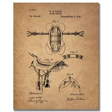 BigWig Prints Cowboy Patent Wall Art - Western Decor, Lasso, Colt Peacemaker, Bridle, Saddle, Spurs, Horseshoe, Rustic Farmhouse Wall Art, Cowboy Posters for Home or Office - Unframed Set of 6 (8x10)