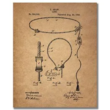 BigWig Prints Cowboy Patent Wall Art - Western Decor, Lasso, Colt Peacemaker, Bridle, Saddle, Spurs, Horseshoe, Rustic Farmhouse Wall Art, Cowboy Posters for Home or Office - Unframed Set of 6 (8x10)