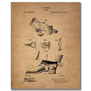 BigWig Prints Cowboy Patent Wall Art - Western Decor, Lasso, Colt Peacemaker, Bridle, Saddle, Spurs, Horseshoe, Rustic Farmhouse Wall Art, Cowboy Posters for Home or Office - Unframed Set of 6 (8x10)