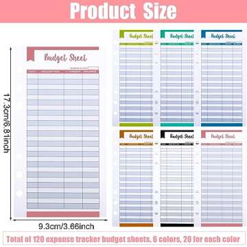 120 Pieces A6 Budget Sheets, 6 Rings Binder Expense Sheets Money Tracker Budget Inserts for Cash Env...