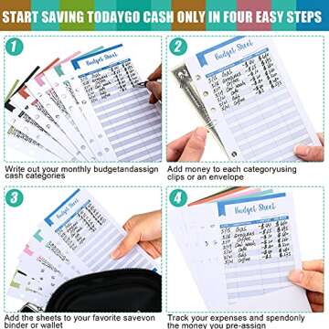 120 Pieces A6 Budget Sheets, 6 Rings Binder Expense Sheets Money Tracker Budget Inserts for Cash Envelope Planner Wallet Budgeting Organizer, 6 Colors