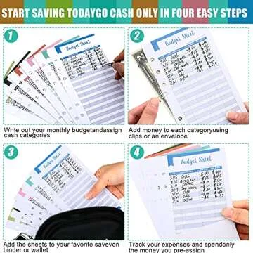 120 Pieces A6 Budget Sheets, 6 Rings Binder Expense Sheets Money Tracker Budget Inserts for Cash Envelope Planner Wallet Budgeting Organizer, 6 Colors