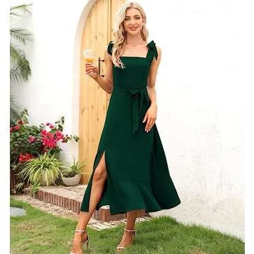 Elegant Women's Emerald Green Midi Dress for Weddings