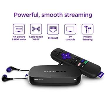 Roku Ultra LT (2023) HD/4K/HDR Dolby Vision Quad-Core Streaming Player with HDMI Cable, Headphones, Voice Remote w/Private Listening, Ethernet (Renewed)