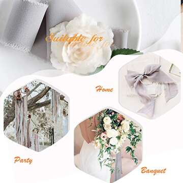 Handmade Sheer Wedding Ribbon 1.5 Yards x 5 Rolls Gray Silk Ribbons Chiffon Fabric for Wedding Party...