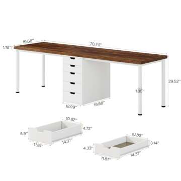 Tribesigns Two Person Computer Desk with 5 Drawers, 78.7 Inches Extra Long Double Office Desk, Moder...