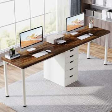 Tribesigns Two Person Computer Desk with 5 Drawers, 78.7 Inches Extra Long Double Office Desk, Modern Simple Double Computer Desk Study Writing Table Workstation for Home Office(Brown/White)