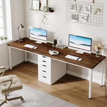 Tribesigns Two Person Computer Desk with 5 Drawers, 78.7 Inches Extra Long Double Office Desk, Modern Simple Double Computer Desk Study Writing Table Workstation for Home Office(Brown/White)