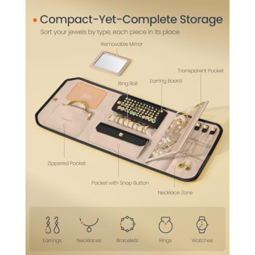 SONGMICS HOME Travel Jewelry Case, Elegant Jewelry Organizer