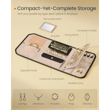 SONGMICS HOME Travel Jewelry Case, Elegant Jewelry Organizer