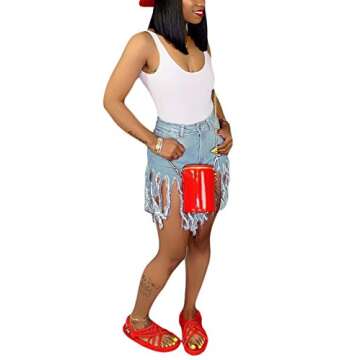 SIAEAMRG Women's Juniors Denim Shorts, High Waisted Frayed Raw Hem Tassels Short Pants Jeans (Light ...
