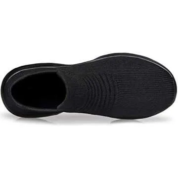 DOUSSPRT Womens Walking Sneakers Slip on Sock Shoes Mesh Air Cushion Platform Workout Tennis Loafers Fashion Casual 002 allblack US Size 10