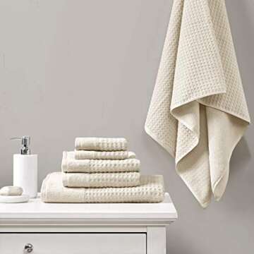 Madison Park Spa Waffle 100% Cotton Luxurious Towel Set, Premium Texture Waffle Weave, Highly Absorb...