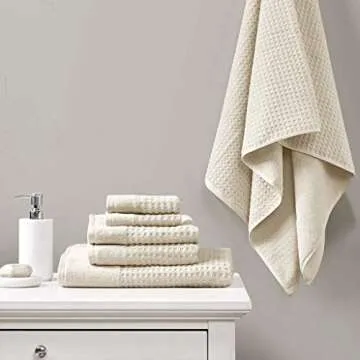 Madison Park Spa Waffle 100% Cotton Luxurious Towel Set, Premium Texture Waffle Weave, Highly Absorb...