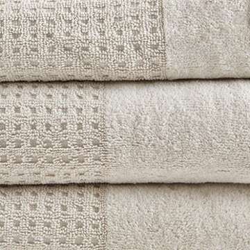 Madison Park Spa Waffle 100% Cotton Luxurious Towel Set, Premium Texture Waffle Weave, Highly Absorbent, Quick Dry, Hotel & Spa Quality Wash Clothes for Bathroom, Assorted Sizes, Natural 6 Piece