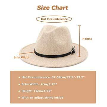 Lisianthus Womens Classic Wool Fedora with Belt Buckle Wide Brim Panama Hat Belt A-Beige