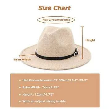 Lisianthus Womens Classic Wool Fedora with Belt Buckle Wide Brim Panama Hat Belt A-Beige
