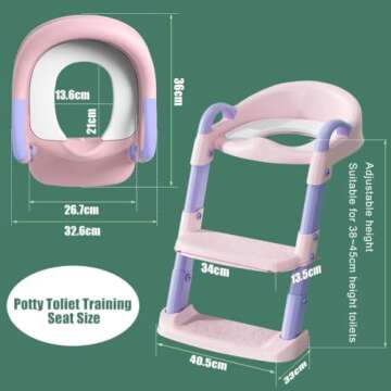 Potty Training Seat Toilet Seat for Toddler Potty Chair with Step Stool Ladder Collapsible Anti-Slip Foldable Toilet Training Seat with Adjustable Step Stool for Kids Boys and Girls Pink