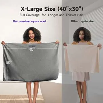 Umisleep Extra Large Microfiber Hair Towel for Women Long, Curly, Thick Hair, Super Soft Anti Frizz Quick Dry Hair Towel Wrap, Ultra Absorbent Hair Turban with Elastic Band Grey