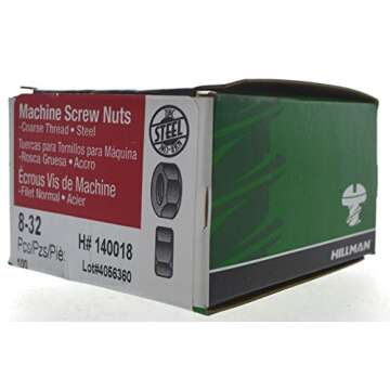 Hillman 140018 Hex Machine Screw Nuts, 8-32, Zinc, 100 Piece