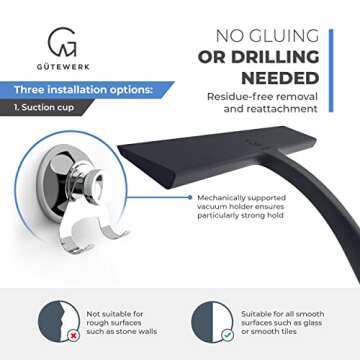 GÜTEWERK Shower Squeegee for Glass Doors, Silicone Window Squeegee, Bathroom and Glass Cleaning - Black - 9 Inch