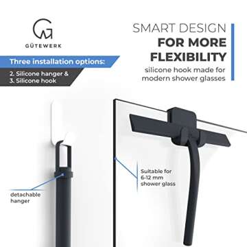 GÜTEWERK Shower Squeegee for Glass Doors, Silicone Window Squeegee, Bathroom and Glass Cleaning - Black - 9 Inch