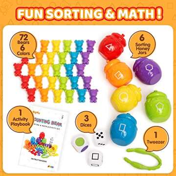 JOYIN Rainbow Counting Bears with Matching Sorting Cups - 83 Pcs Set Learning Toys for Kids Age 3+, ...