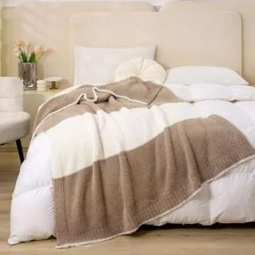 Mokoya Super Soft Beige Throw Blanket 50"x70", Lightweight Fluffy Throw Blanket for Couch, Bed, Sofa, Reversible Warm Fuzzy Plush Knit Blanket, Modern Aesthetic Cozy Blanket, Gifts for Women