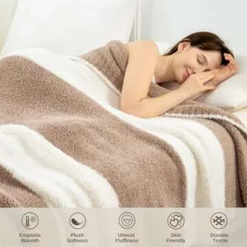 Mokoya Super Soft Beige Throw Blanket 50"x70", Lightweight Fluffy Throw Blanket for Couch, Bed, Sofa, Reversible Warm Fuzzy Plush Knit Blanket, Modern Aesthetic Cozy Blanket, Gifts for Women