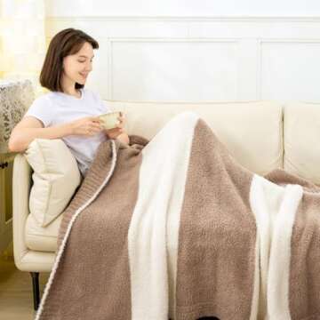 Mokoya Super Soft Beige Throw Blanket 50"x70", Lightweight Fluffy Throw Blanket for Couch, Bed, Sofa, Reversible Warm Fuzzy Plush Knit Blanket, Modern Aesthetic Cozy Blanket, Gifts for Women