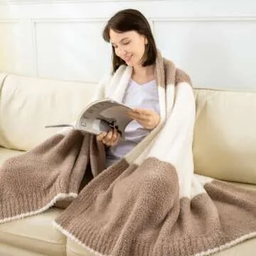 Mokoya Super Soft Beige Throw Blanket 50"x70", Lightweight Fluffy Throw Blanket for Couch, Bed, Sofa, Reversible Warm Fuzzy Plush Knit Blanket, Modern Aesthetic Cozy Blanket, Gifts for Women