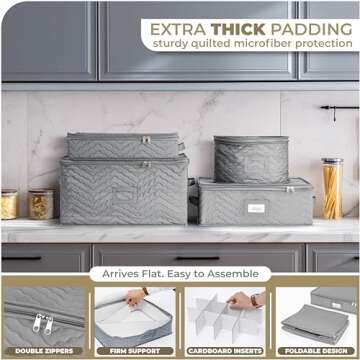 Sorbus Stemware Storage Chest - Deluxe Quilted Case with Dividers - Service for 12 - Great for Protecting or Transporting Wine Glasses, Champagne Flutes, Goblets, and more (Storage Glass - Gray)