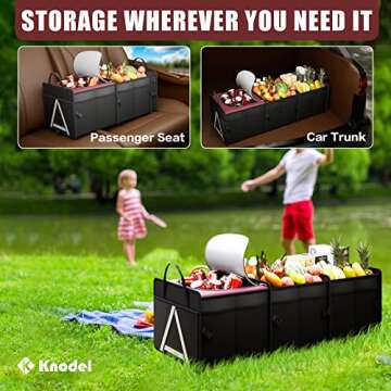 K KNODEL Sturdy Car Trunk Organizer with Premium Insulation Cooler Bag, Heavy Duty Collapsible Trunk Storage Organizer for Car, SUV, Truck, or Van (3 Compartments, Red)
