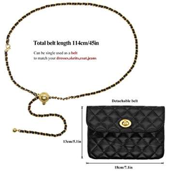 YAMEIZE PU Leather Chain Belt Bag for Women - Crossbody Waist Bag Fanny Pack Detachable Belt Chain Women Evening Mini Handbag
