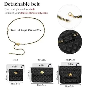YAMEIZE PU Leather Chain Belt Bag for Women - Crossbody Waist Bag Fanny Pack Detachable Belt Chain Women Evening Mini Handbag
