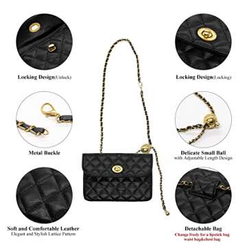 YAMEIZE PU Leather Chain Belt Bag for Women - Crossbody Waist Bag Fanny Pack Detachable Belt Chain Women Evening Mini Handbag