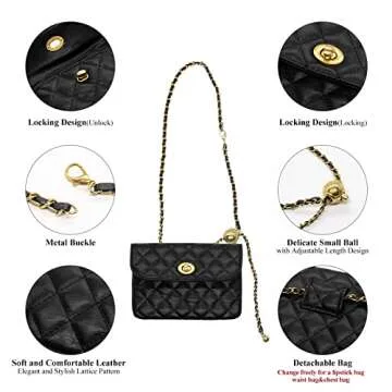 YAMEIZE PU Leather Chain Belt Bag for Women - Crossbody Waist Bag Fanny Pack Detachable Belt Chain Women Evening Mini Handbag