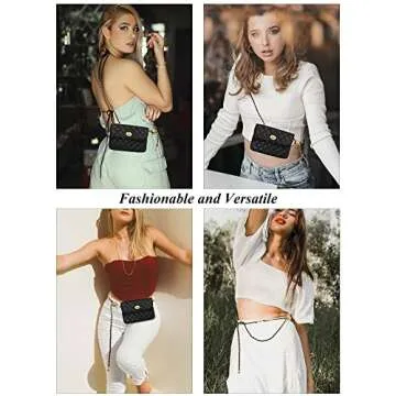 YAMEIZE PU Leather Chain Belt Bag for Women - Crossbody Waist Bag Fanny Pack Detachable Belt Chain Women Evening Mini Handbag