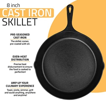 Utopia Kitchen Cast Iron Skillet 8 Inch - Pre-Seasoned