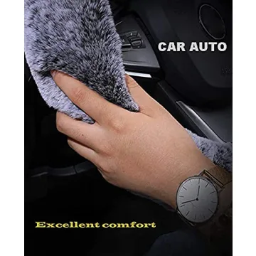 Soft Pink Wool Fur Steering Wheel Cover Set for Women
