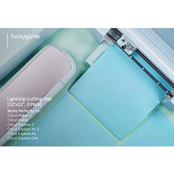 Funnygame Light Grip Cutting Mat 12x12, Blue Sticky Mat 3 Pack for Cricut Maker 3/Maker/Explore 3/Air 2/Air/One, Suit for HTV/Cardstock/Paper/Adhesive Vinyl and other Accessories