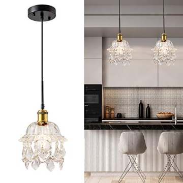KAIQI Vintage Swag Light Clear Glass Crystal Pendant Light with Cord, Modern Ceiling Pendant Lightin...