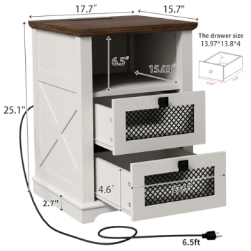 Stylish FFBCFDK Farmhouse End Table with Charging Station