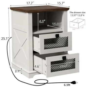 Stylish FFBCFDK Farmhouse End Table with Charging Station