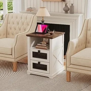 Stylish FFBCFDK Farmhouse End Table with Charging Station