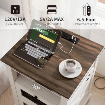 Stylish FFBCFDK Farmhouse End Table with Charging Station