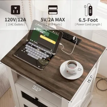 Stylish FFBCFDK Farmhouse End Table with Charging Station