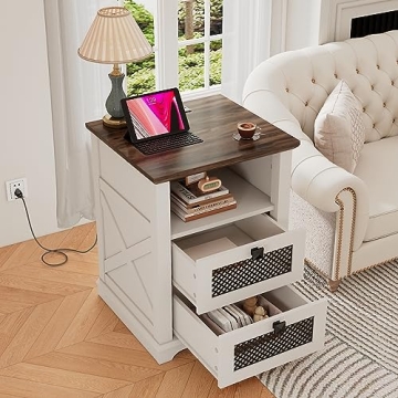 Stylish FFBCFDK Farmhouse End Table with Charging Station