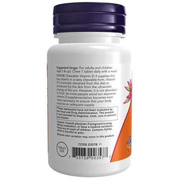 NOW Foods Vitamin D-3 1,000 IU Chewables - Natural Mint Flavor